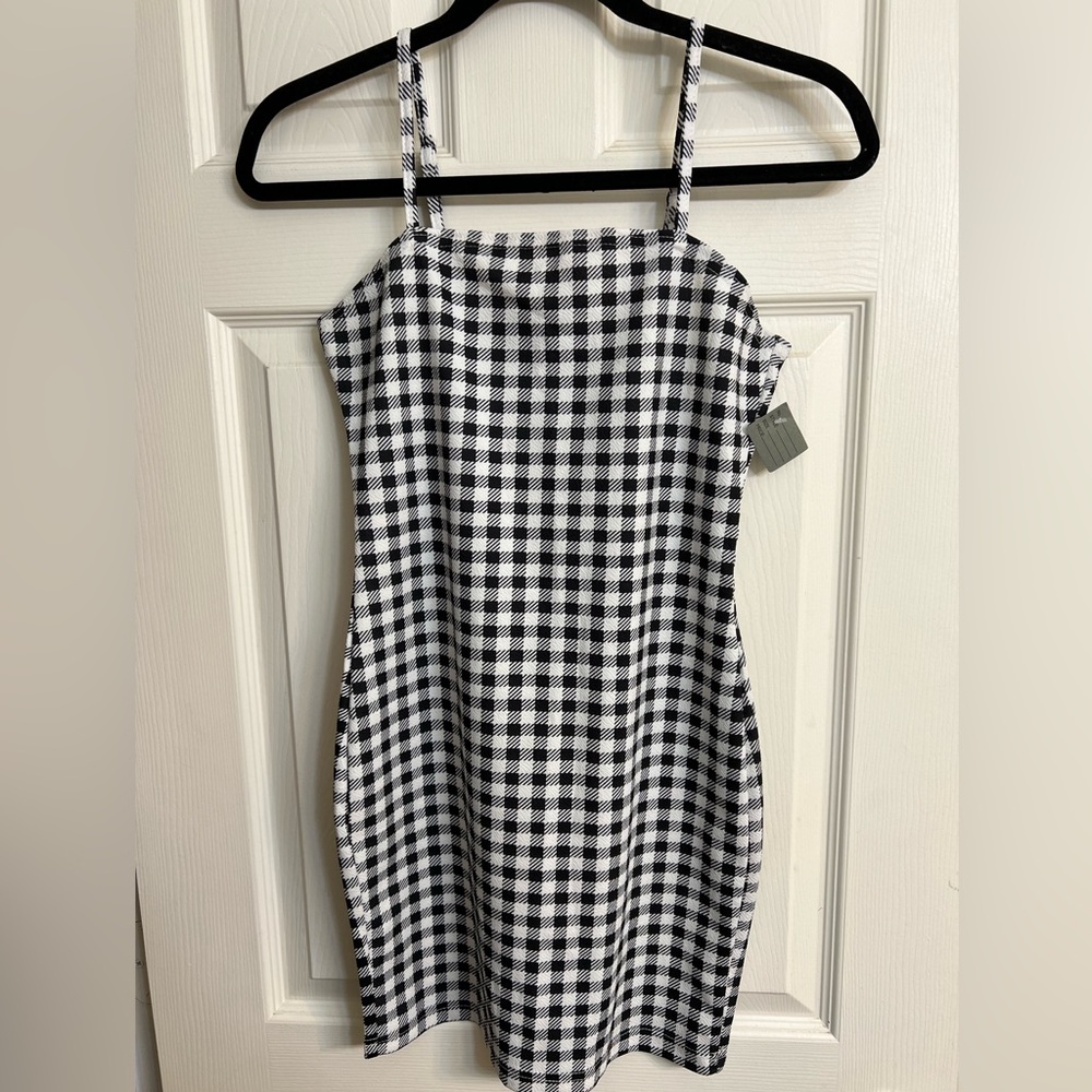 SHEIN Black & White Plaid Mini Dress